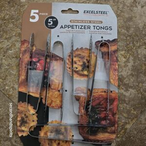 Excelsteel 5 Piece 5’’ Stainless Steel Appetizer Tongs Multipurpose Mini Tongs